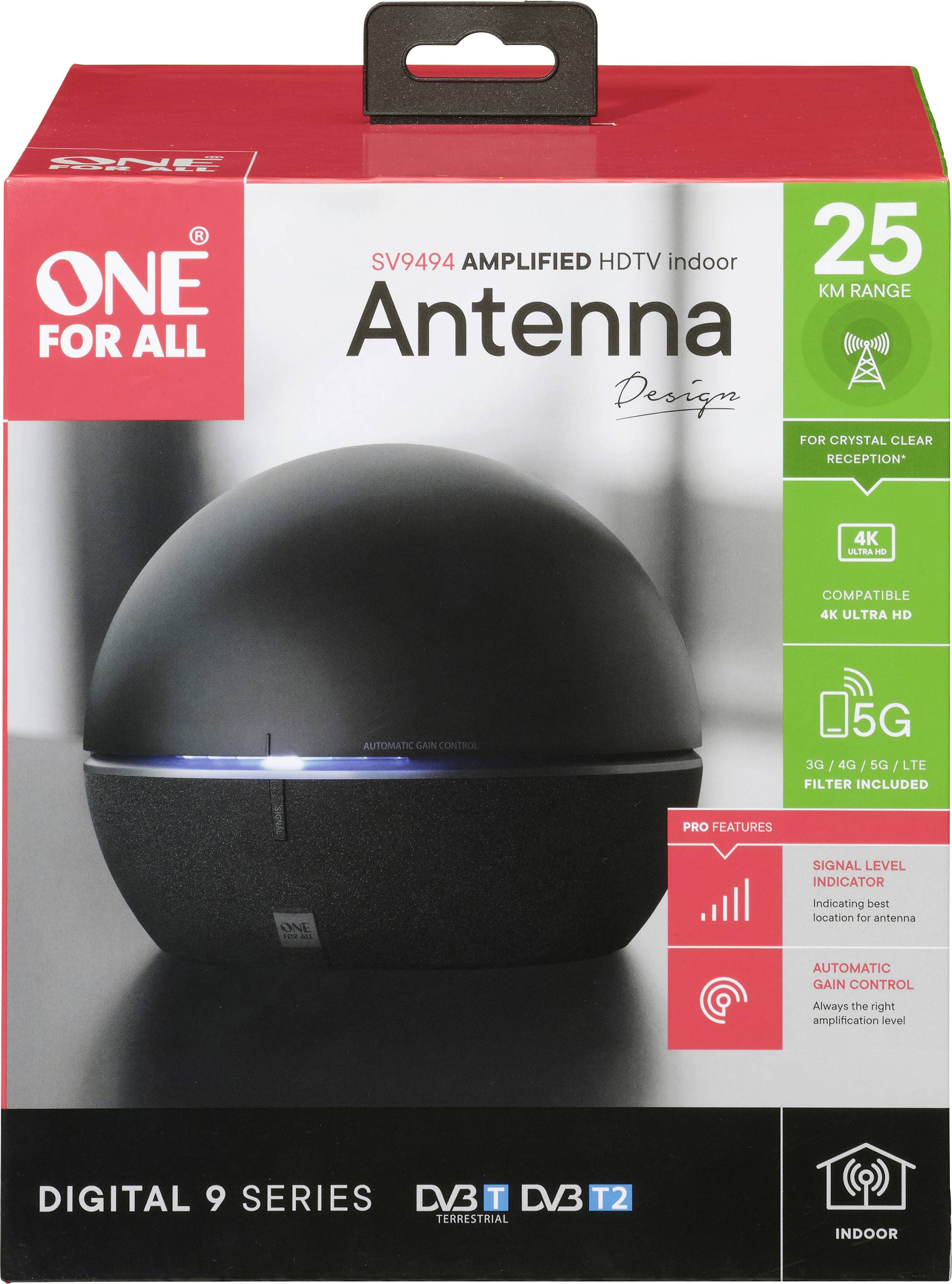 One For All SV 9494-5G Passive DVB-T/T2-Flachantenne Innenbereich Schwarz