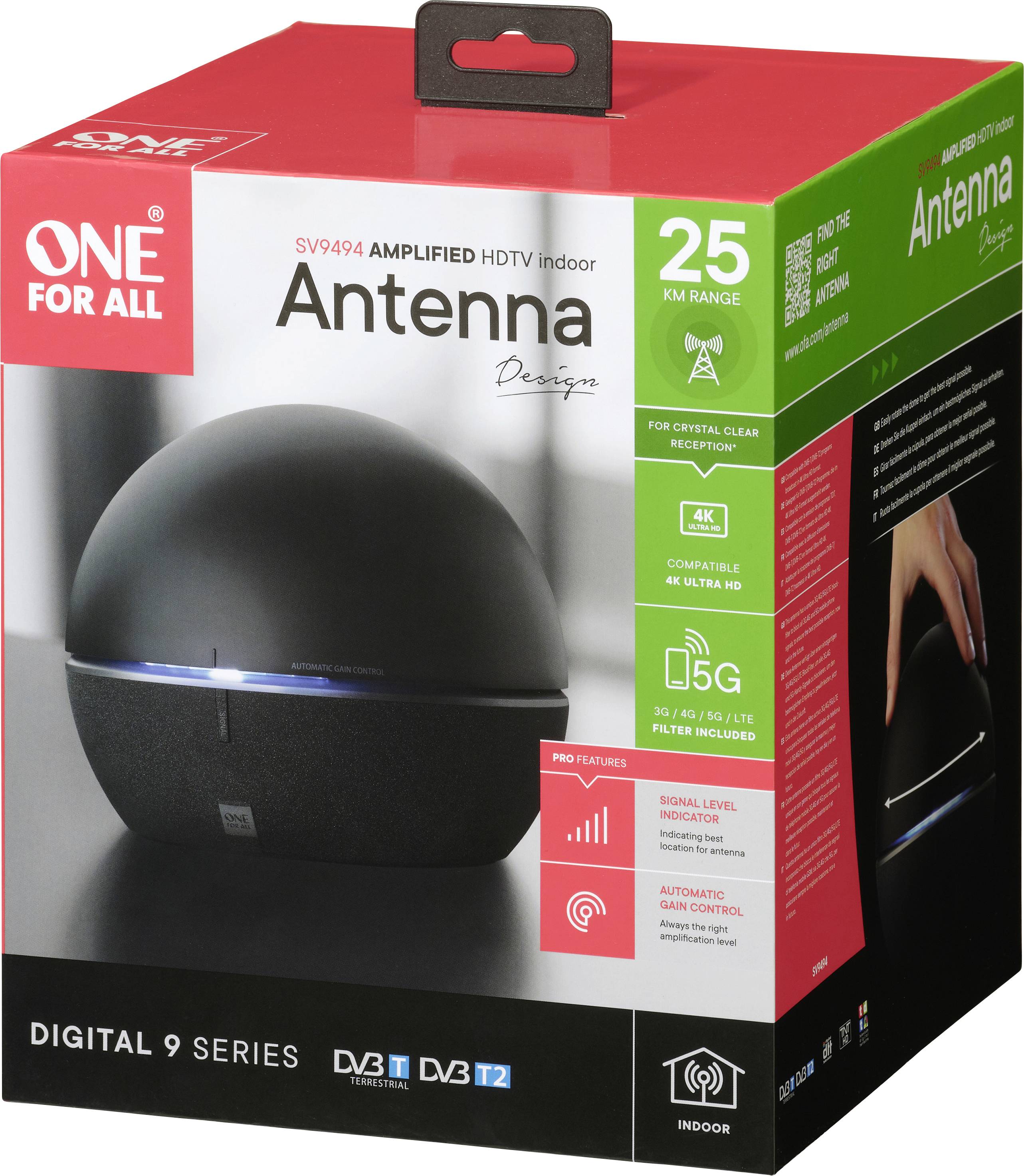 One For All SV 9494-5G Passive DVB-T/T2-Flachantenne Innenbereich Schwarz