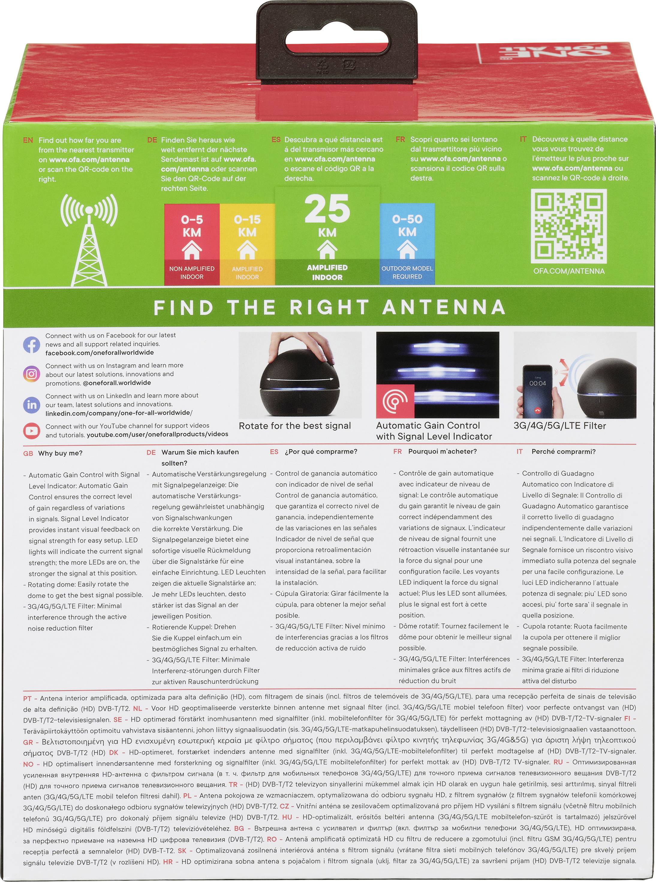 One For All SV 9494-5G Passive DVB-T/T2-Flachantenne Innenbereich Schwarz