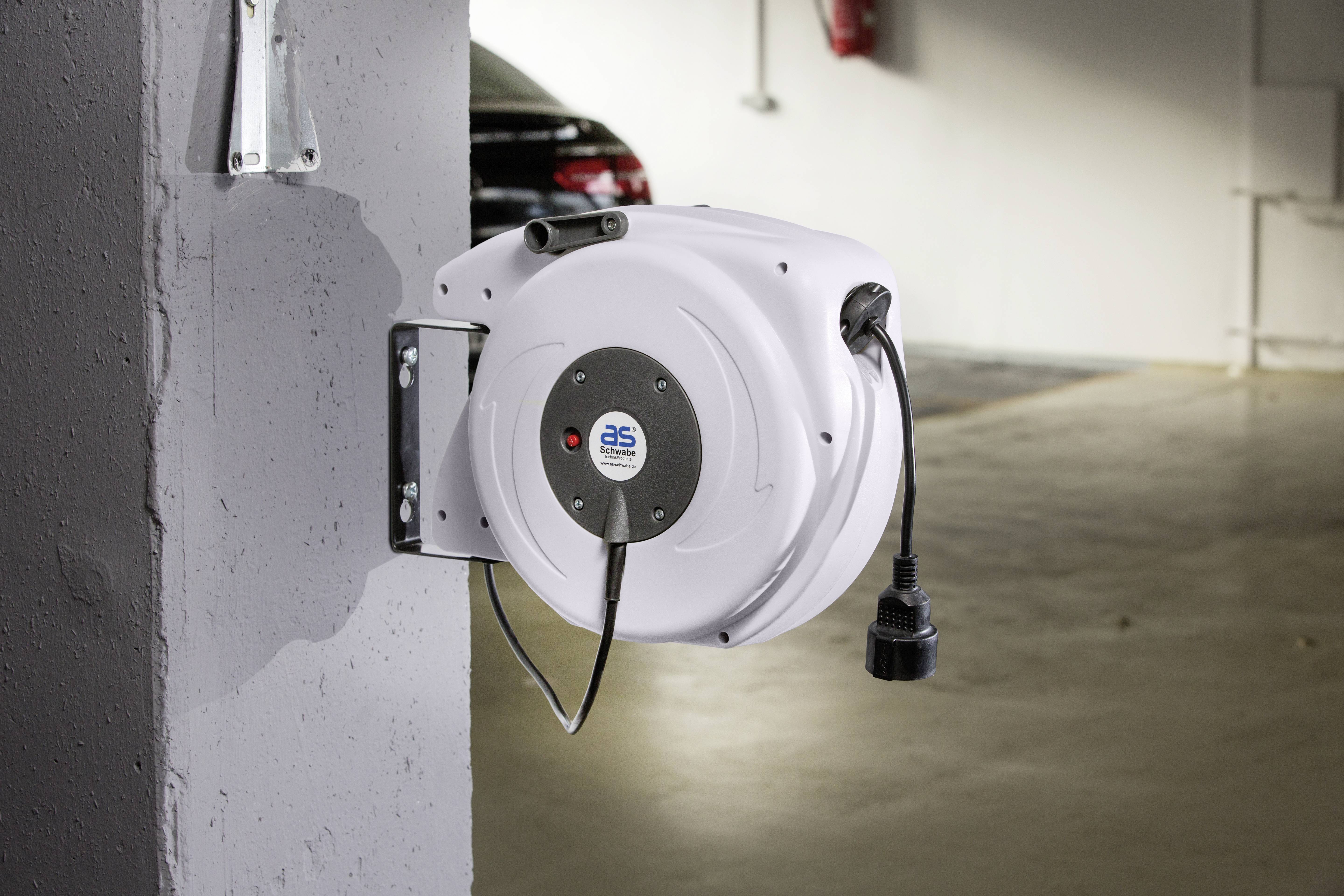 AS Schwabe 12645 Wandkabeltrommel 20m Schwarz Schutzkontakt-Winkelstecker, Frankreich-Stecker