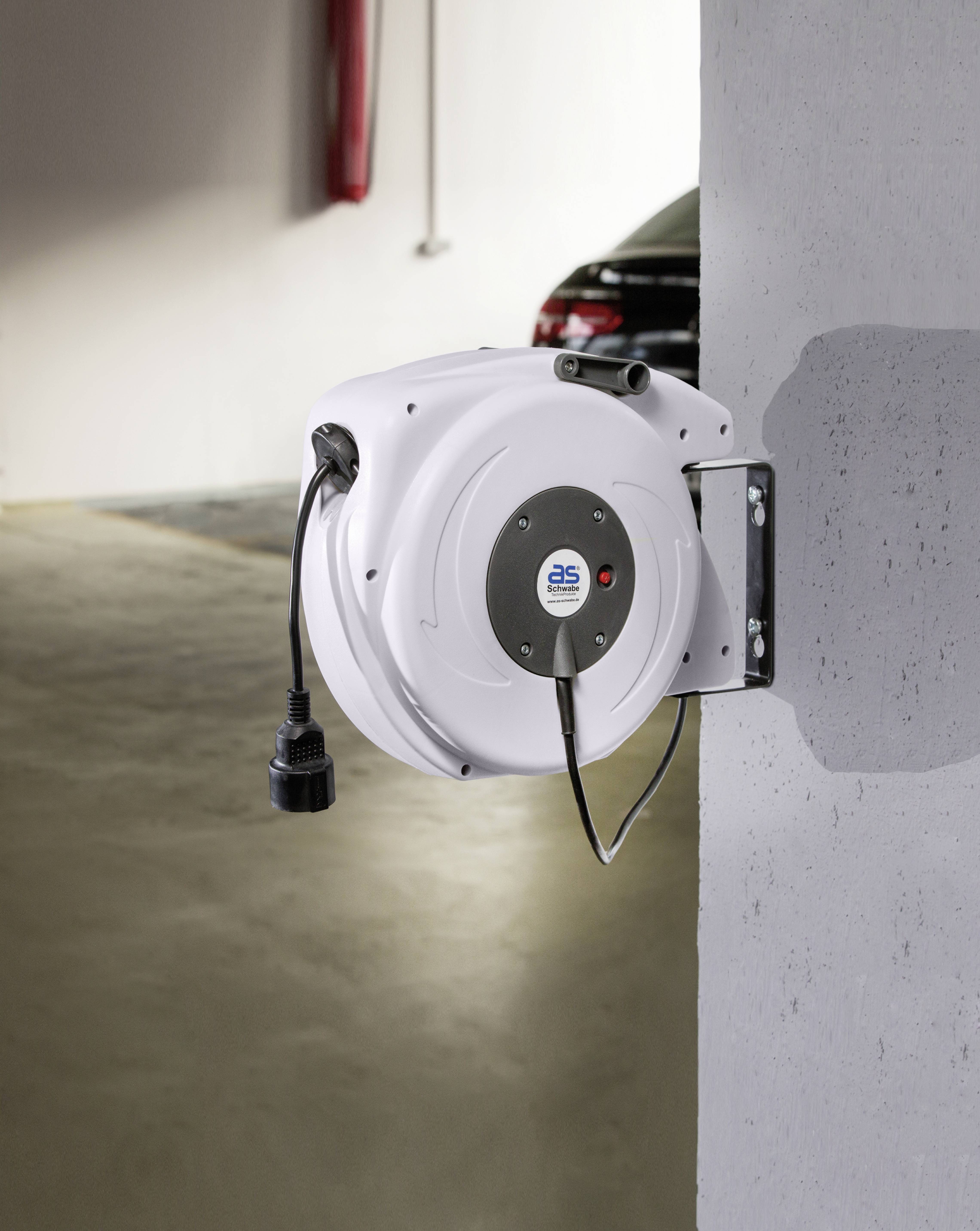 AS Schwabe 12645 Wandkabeltrommel 20 m Schwarz Schutzkontakt-Winkelstecker, Frankreich-Stecker