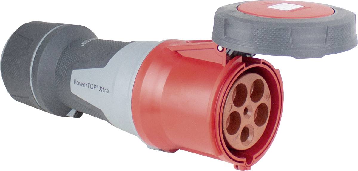 Industrieller roter und grauer Steckverbinder.