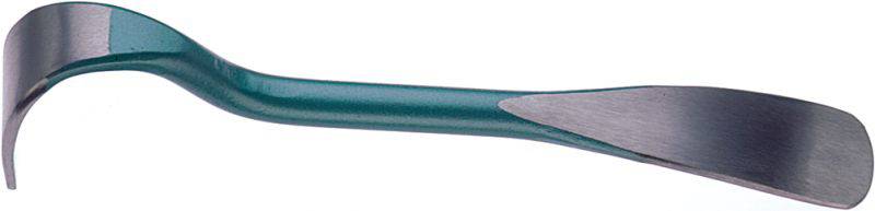 Ein geschwungener Brecheisen mit flachen Enden, grün lackiert, auf weißem Hintergrund dargestellt.