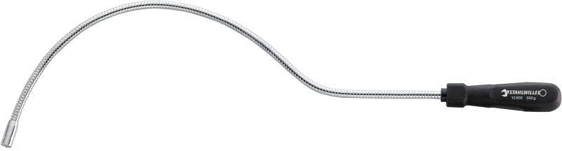 Flexibler Magnethalter mit einem schwarzen Griff, geeignet zum Aufheben von Metallobjekten in schwer erreichbaren Bereichen.