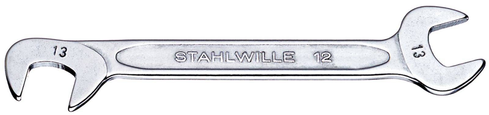 Ein silberfarbener Doppelmaulschlüssel mit den Größenangaben 13 und 12. In der Mitte ist der Markennamen 'STAHLWILLE' eingraviert.