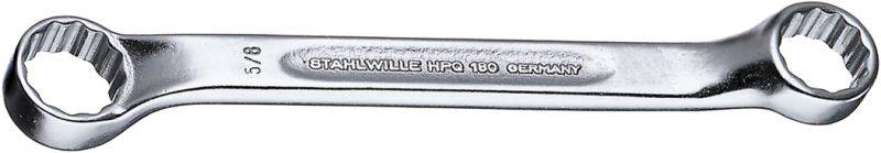 Ein silberner Doppelringschlüssel mit der Aufschrift '5/8' und 'STAHLWILLE HPQ 960 GERMANY'.