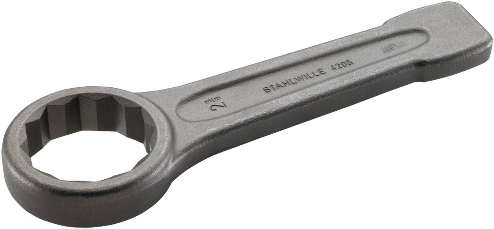 Ein Ringschlüssel aus Metall mit der Markierung 'STAHLWILLE 420S', Größe 2. Hauptsächlich für mechanische Arbeiten genutzt.