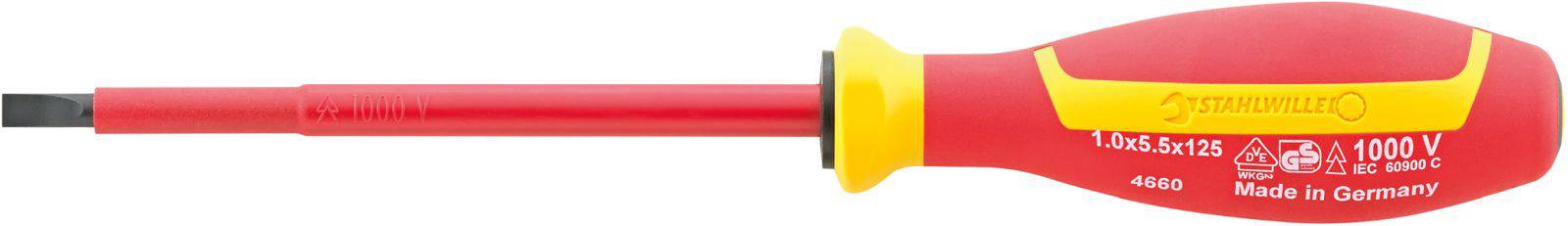 Stahlwille 4660 VDE 5 1,0X 5,5X125 VDE SCHLITZSCHRAUBENDREHER MIT DRALL-GRIFF Schlitz-Schraubendreher