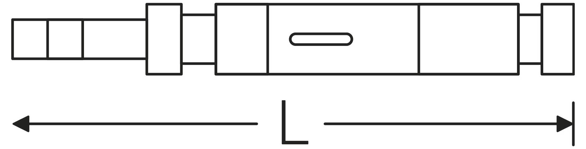 Technische Zeichnung einer zylindrischen Komponente mit einer Bemaßungslinie mit der Bezeichnung „L