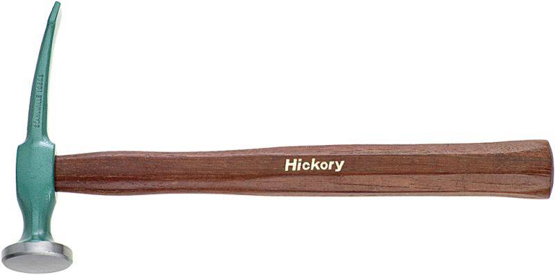 Hammer mit grünem Kopf und braunem Hickory-Holzgriff. Der Schriftzug 'Hickory' ist auf den Griff gedruckt.