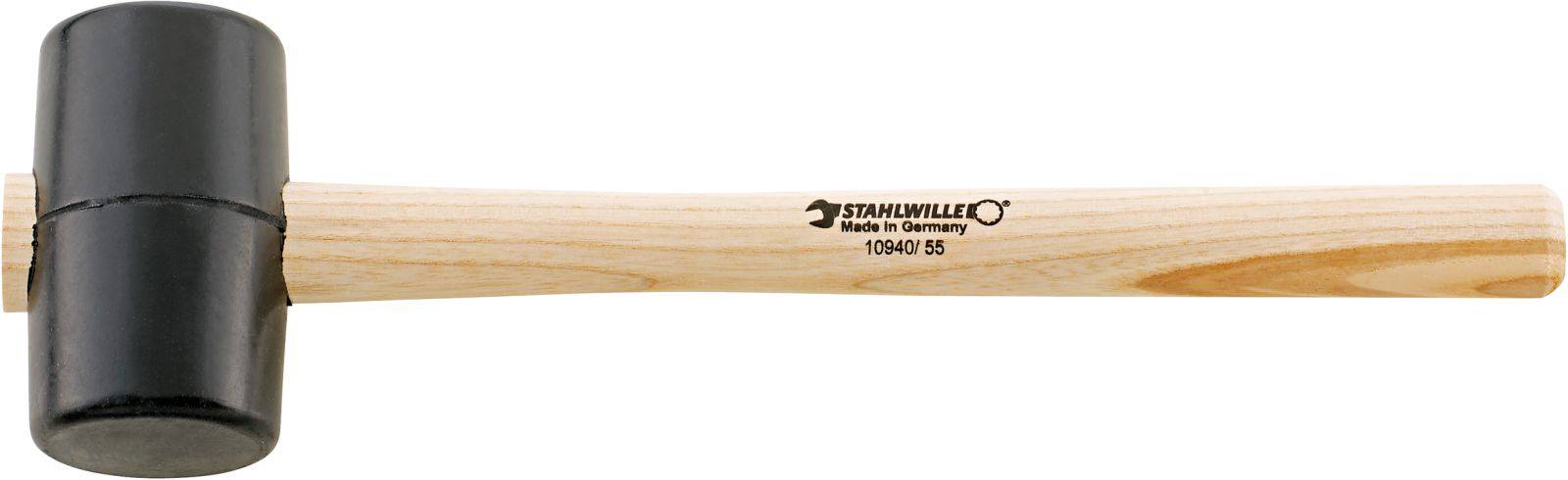 Gummihammer mit Holzstiel, schwarz, Aufschrift 'STAHLWILLE Made in Germany'.