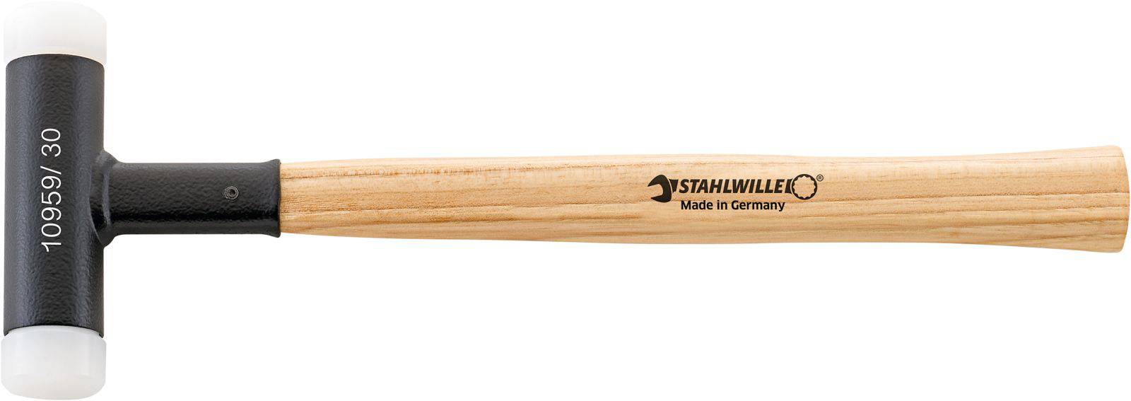 Ein Gummihammer mit Holzstiel, Marke 'Stahlwille', Modellnummer 10959/30, hergestellt in Deutschland.