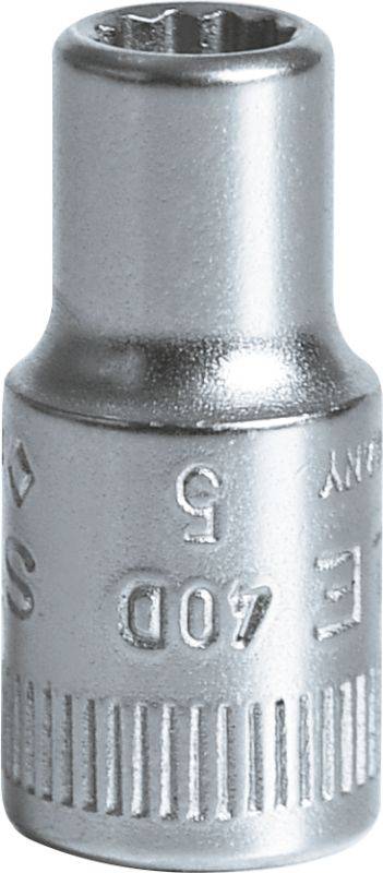 Metallischer Steckschlüssel mit runder Form und eingravierter Beschriftung '40D 5'. Verwendet für Schraubarbeiten.