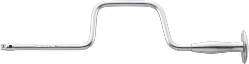 Handbohrer mit Kurbelgriff und runder Kurbel. Verwendet zur manuellen Holzbearbeitung, besonders nützlich für präzises Bohren.