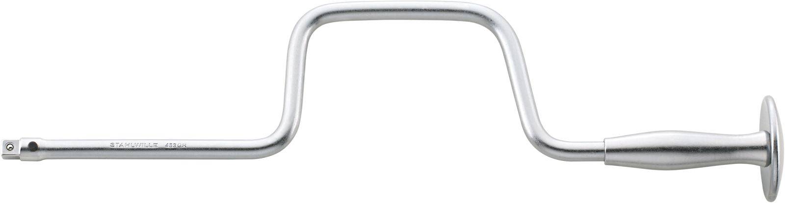 Ein silberner Handbohrer mit Kurbelgriff.