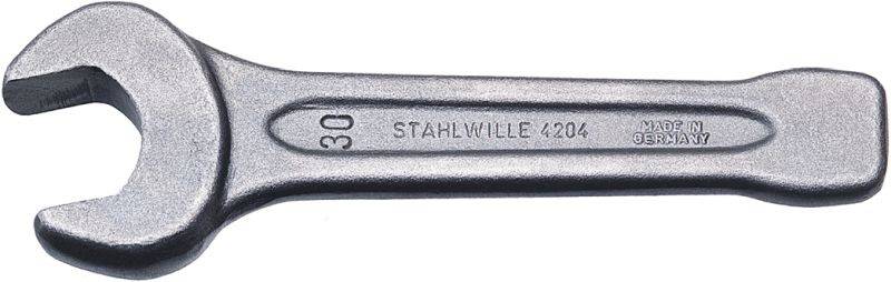 Ein silberner Schraubenschlüssel mit der Prägung 'Stahlwille 4204', Größe 30, hergestellt in Deutschland.