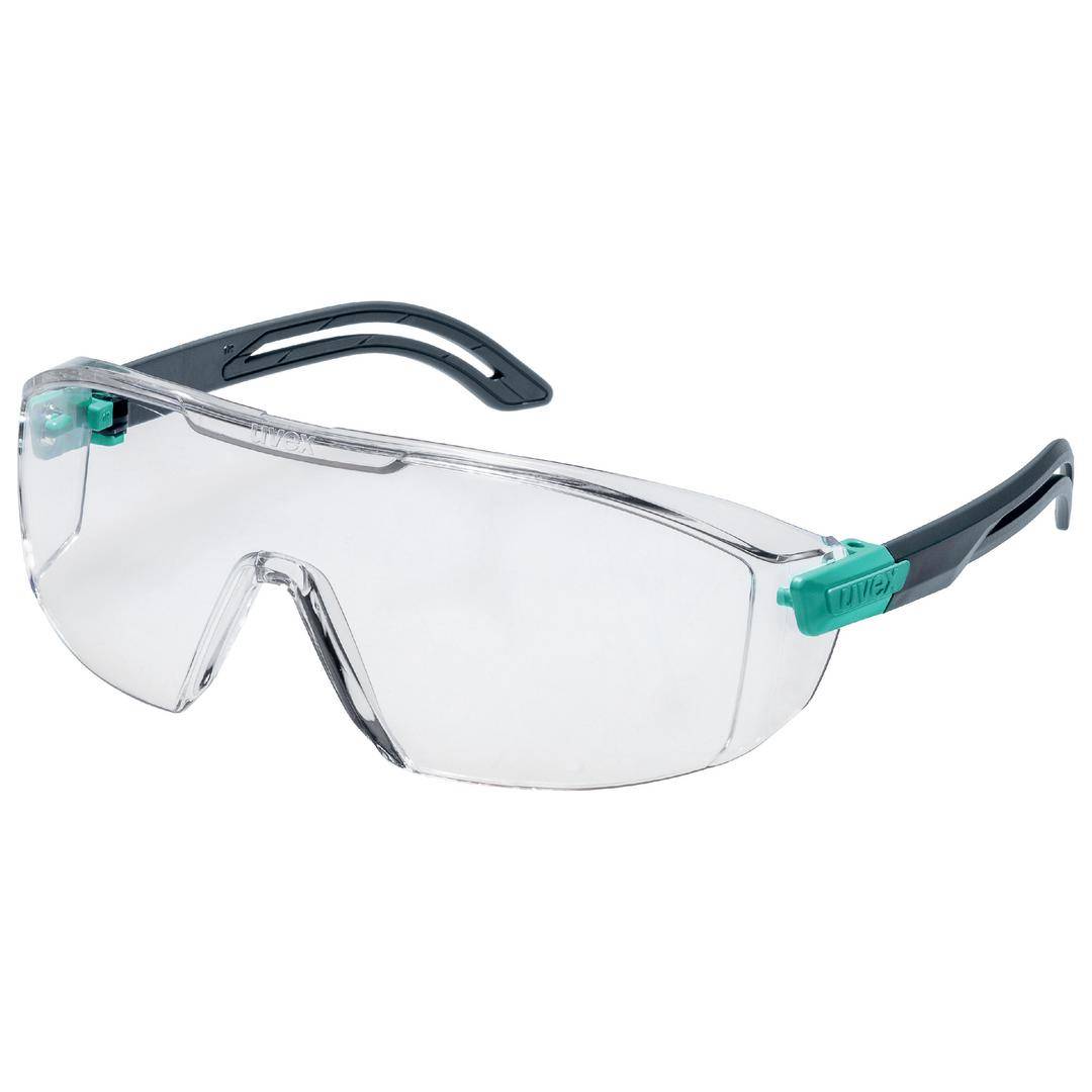 Schutzbrille mit klarem Glas und schwarzen Bügeln, geeignet für den Einsatz in industriellen oder handwerklichen Bereichen.