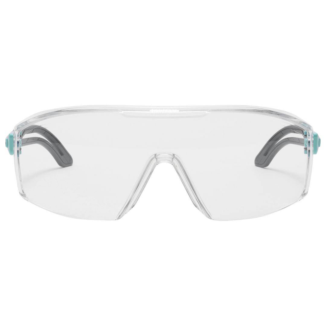 Durchsichtige Schutzbrille mit seitlichem Augenschutz, oft für Labor- oder handwerkliche Arbeiten verwendet.