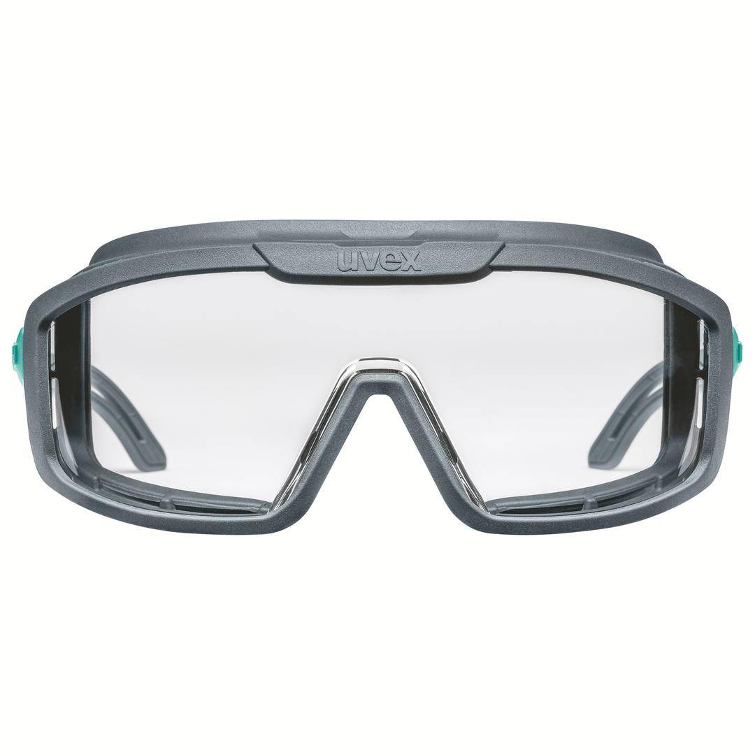 Schutzbrille in Grau mit transparenten Gläsern und gepolsterter Umrandung, geeignet für Arbeiten mit erhöhtem Augenschutzbedarf.