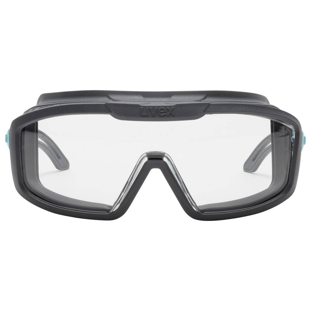 Schutzbrille mit schwarzem Rahmen und transparenten Gläsern, geeignet für den Augenschutz in industriellen oder handwerklichen Umgebungen.