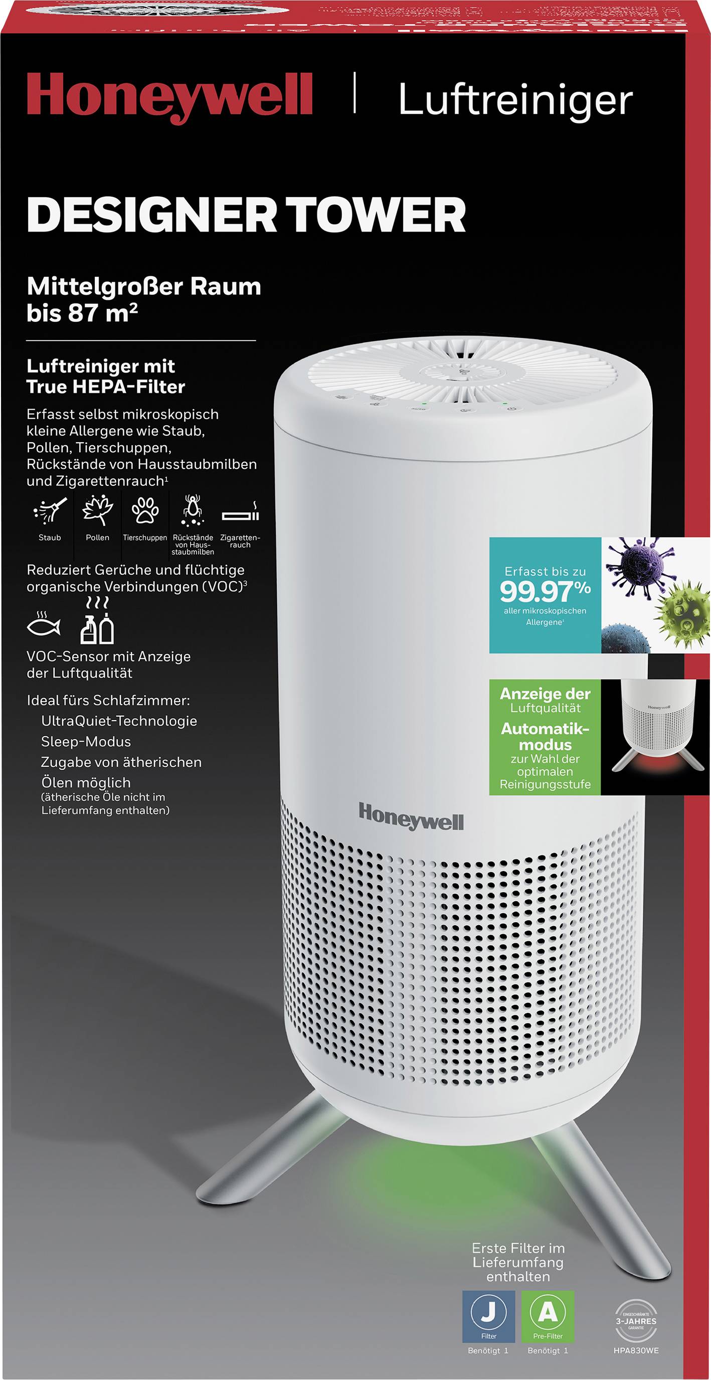 Honeywell HPA830WE4 Designer Series Air Purifier Luftreiniger 87 m² Weiß