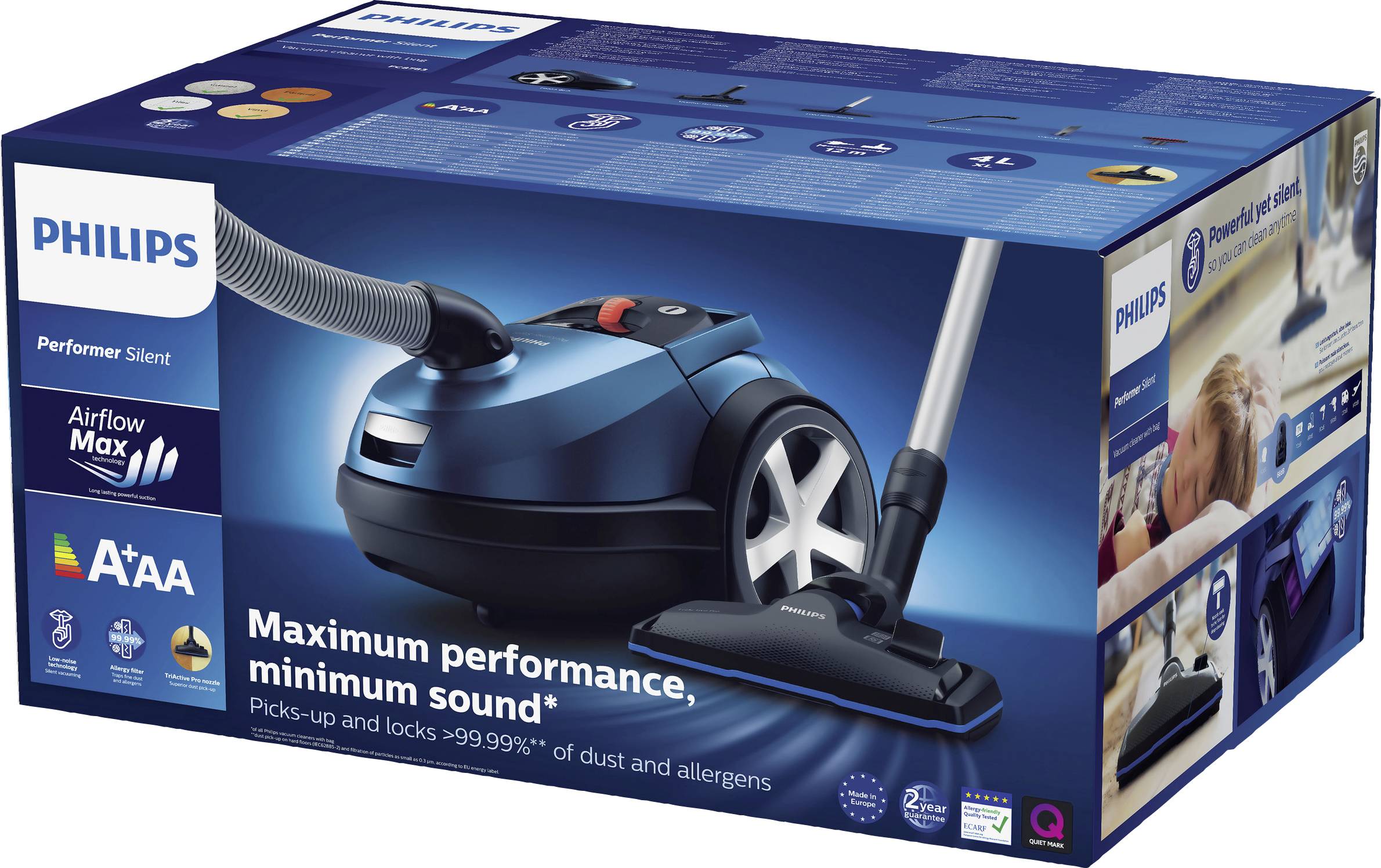 Philips FC8783/09 Performer Silent Staubsauger mit Beutel 750 W