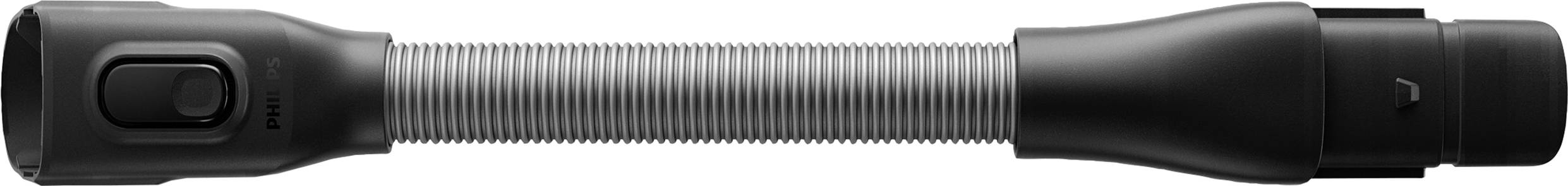 Taschenlampe mit flexiblem Hals, schwarzes Gehäuse, Vorderseite links mit großem Schalter, geeignet für anpassbare Beleuchtung.