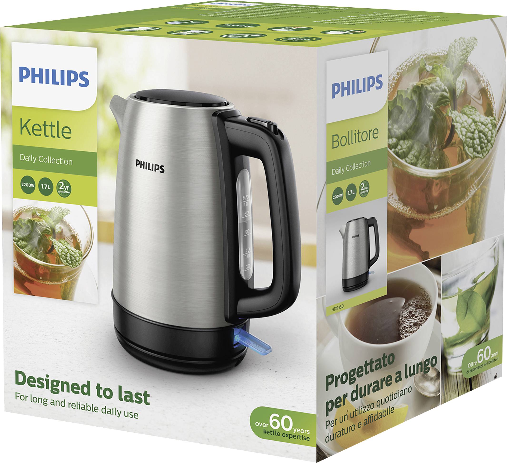 Philips Home HD9350/90 Daily Wasserkocher Edelstahl, Schwarz Fassungsvermögen: 1.7l