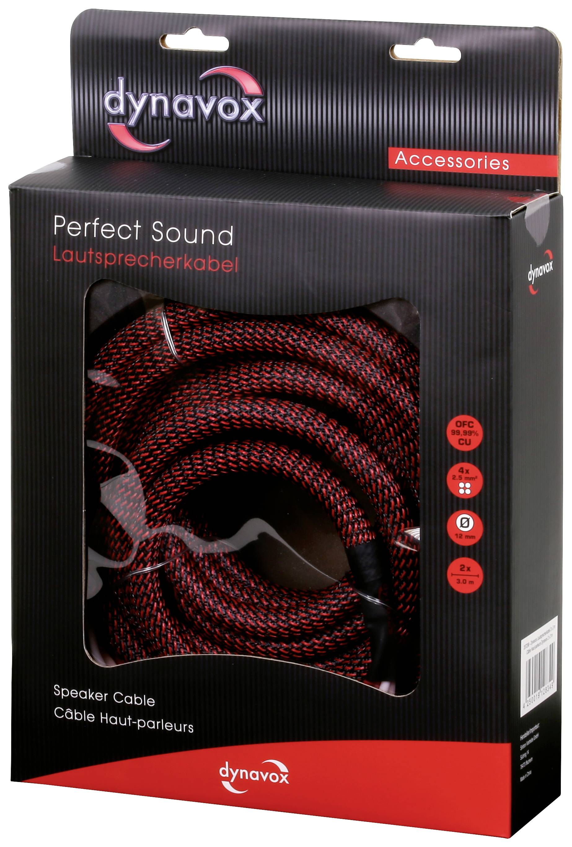 Dynavox 207298 Audio Anschlusskabel [2x Bananenstecker - 2x Bananenstecker] 3 m Schwarz/Rot