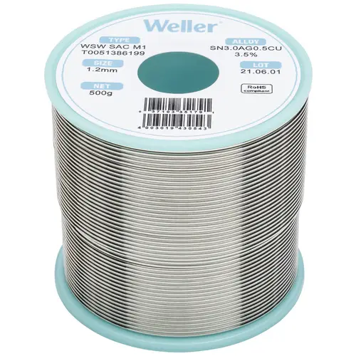 Weller T0051386199 Lötzinn, bleifrei Spule, bleifrei Sn3,0Ag0,5Cu 500g 1.20mm Weller T0051386199 Lötzinn, bleifrei Spule, bleifrei Sn3,0Ag0,5Cu 500g 1.20mm