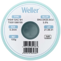 Weller T0051388199 Lötzinn, bleifrei Spule, bleifrei Sn3,0Ag0,5Cu 100g 0.30mm Weller T0051388199 Lötzinn, bleifrei Spule, bleifrei Sn3,0Ag0,5Cu 100g 0.30mm