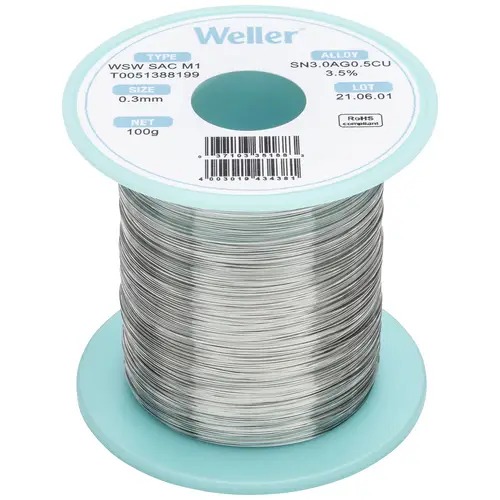 Weller T0051388199 Lötzinn, bleifrei Spule, bleifrei Sn3,0Ag0,5Cu 100g 0.30mm Weller T0051388199 Lötzinn, bleifrei Spule, bleifrei Sn3,0Ag0,5Cu 100g 0.30mm