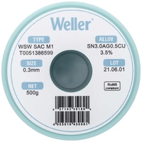 Weller T0051386599 Lötzinn, bleifrei Spule, bleifrei Sn3,0Ag0,5Cu 500g 0.30mm Weller T0051386599 Lötzinn, bleifrei Spule, bleifrei Sn3,0Ag0,5Cu 500g 0.30mm