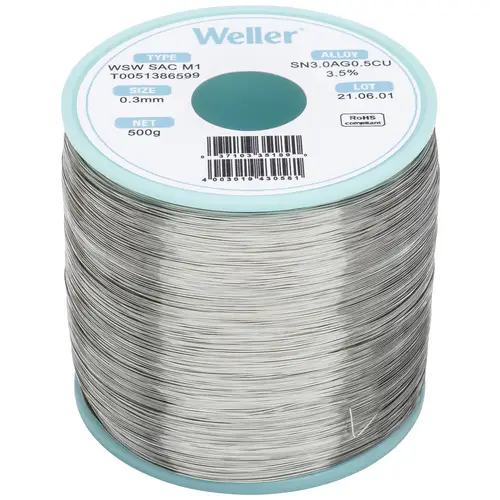 Weller T0051386599 Lötzinn, bleifrei Spule, bleifrei Sn3,0Ag0,5Cu 500g 0.30mm Weller T0051386599 Lötzinn, bleifrei Spule, bleifrei Sn3,0Ag0,5Cu 500g 0.30mm