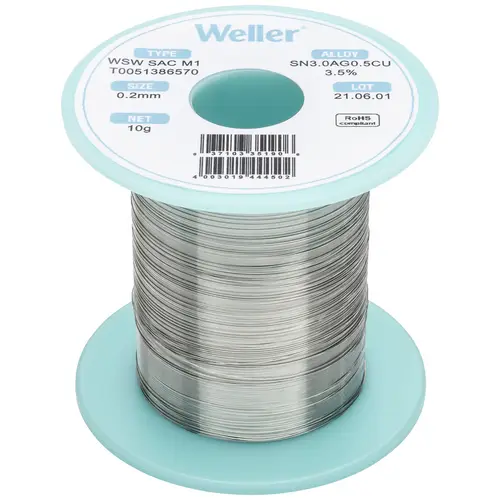 Weller T0051386570 Lötzinn, bleifrei Spule, bleifrei Sn3,0Ag0,5Cu 10g 0.20mm Weller T0051386570 Lötzinn, bleifrei Spule, bleifrei Sn3,0Ag0,5Cu 10g 0.20mm