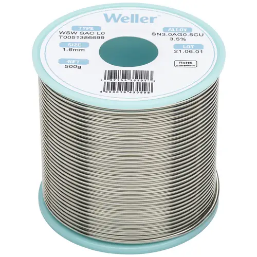 Weller T0051386699 Lötzinn, bleifrei Spule, bleifrei Sn3,0Ag0,5Cu 500g 1.60mm Weller T0051386699 Lötzinn, bleifrei Spule, bleifrei Sn3,0Ag0,5Cu 500g 1.60mm