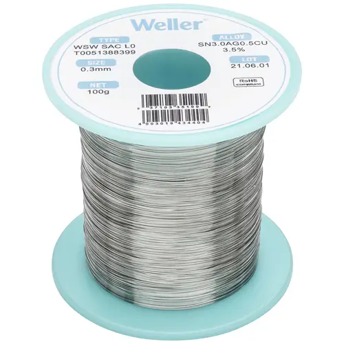 Weller T0051388399 Lötzinn, bleifrei Spule, bleifrei Sn3,0Ag0,5Cu 100g 0.30mm Weller T0051388399 Lötzinn, bleifrei Spule, bleifrei Sn3,0Ag0,5Cu 100g 0.30mm