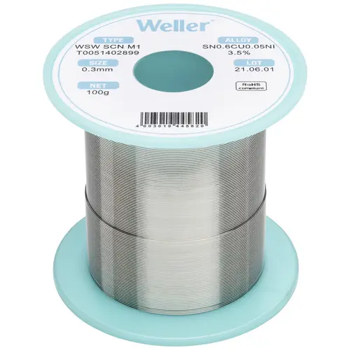 Weller T0051402899 Lötzinn, bleifrei bleifrei, Spule Sn0,6Cu0,05Ni 100g 0.30mm Weller T0051402899 Lötzinn, bleifrei bleifrei, Spule Sn0,6Cu0,05Ni 100g 0.30mm