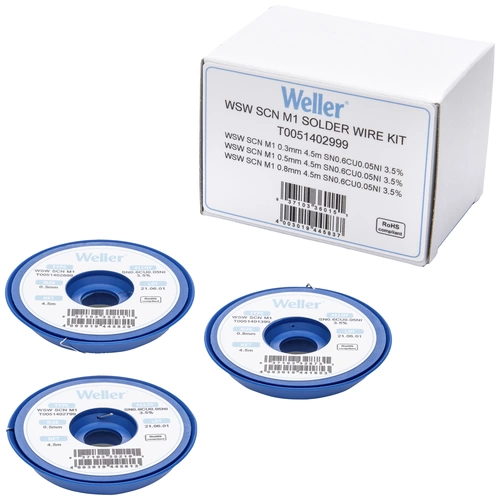 Weller T0051402999 Lötzinn, bleifrei Sn0,6Cu0,05Ni 21g 0.30 mm, 0.50 mm, 0.80mm Weller T0051402999 Lötzinn, bleifrei Sn0,6Cu0,05Ni 21g 0.30 mm, 0.50 mm, 0.80mm