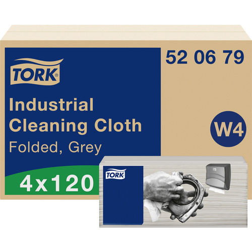 TORK Gefaltete Industrie Reinigungstücher Grau W4, flexibel und weich, 4 × 120 Tücher 520679 Anzah