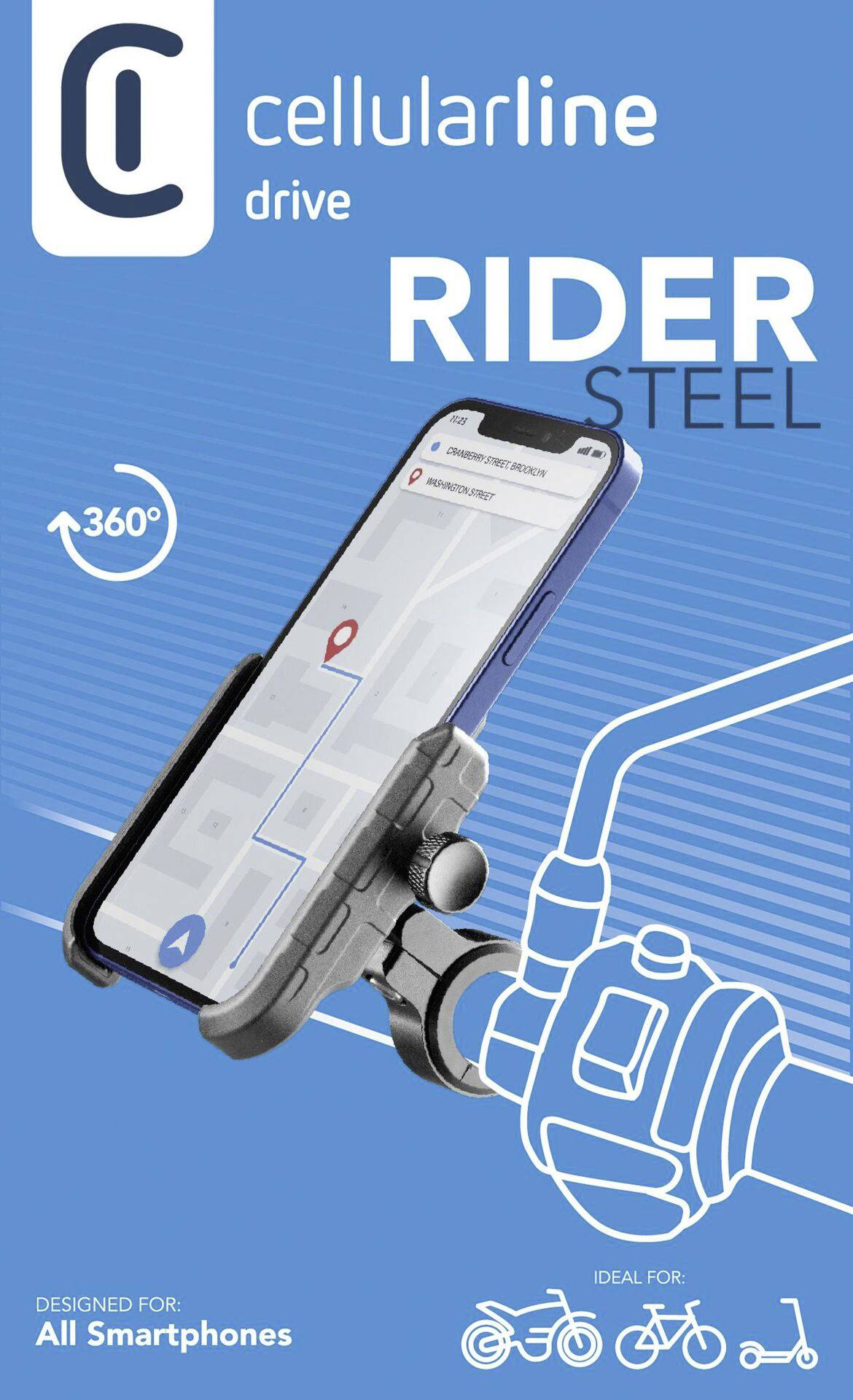 Cellularline Rider Steel - Universal, Handy/Smartphone, Fahrrad, Motorrad, Schwarz