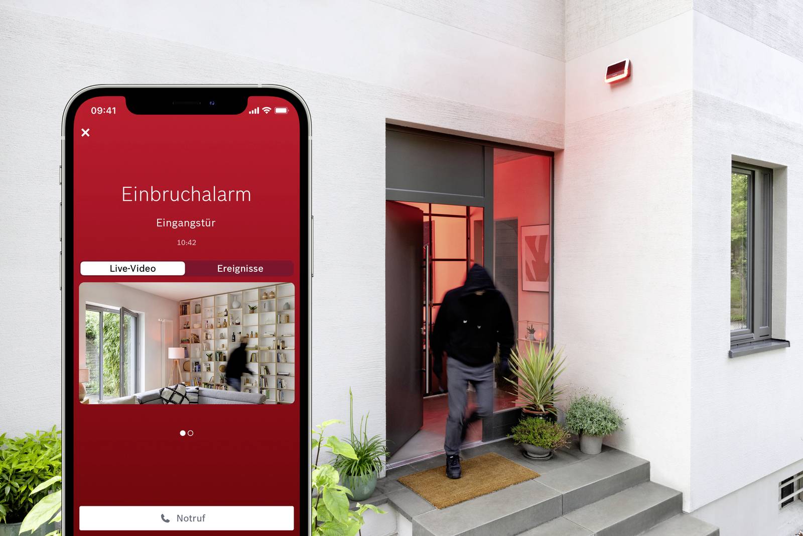 Bosch Smart Home 8750001471 Funk-Sirene, Funk-Sirene mit Signalleuchte, Sirene mit Signalleuchte, Sirene, Solar-Außenblitzsirene