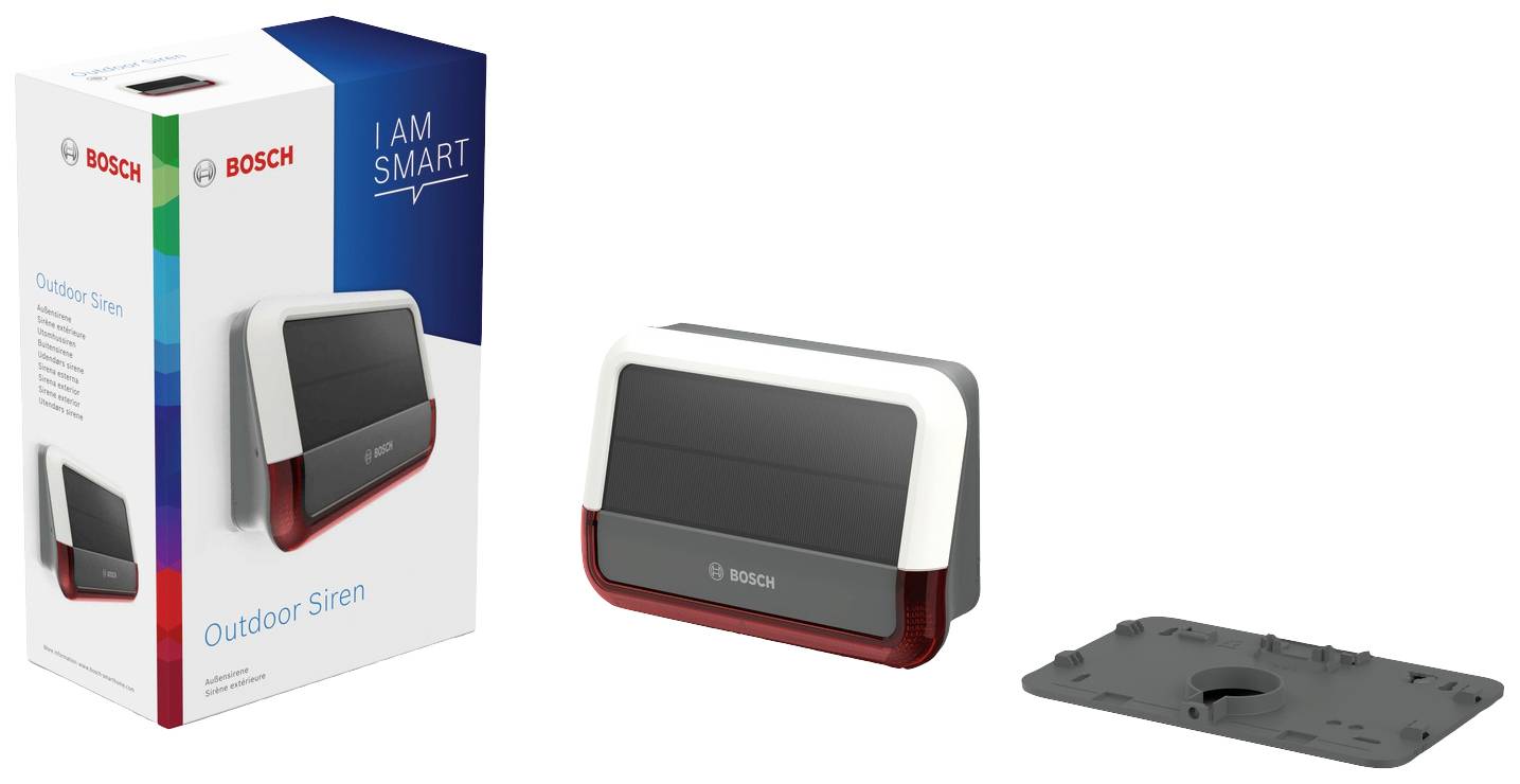 8750001471 Bosch Smart Home Funk-Sirene, Funk-Sirene mit Signalleuchte, Sirene mit Signalleuchte, Sirene, Solar-Außenblitzsirene