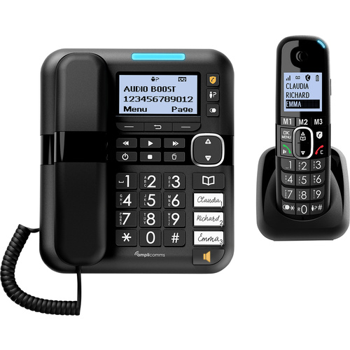 Amplicomms BigTel 1580 Combo EU Schnurgebundenes Seniorentelefon Freisprechen, für Hörgeräte kompa