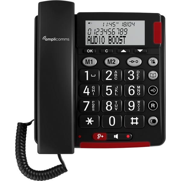 Amplicomms BigTel 48 Plus Schnurgebundenes Seniorentelefon Freisprechen, für Hörgeräte kompatibel, Wahlwiederholung LED-Display