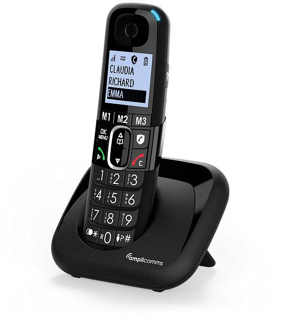 Amplicomms BigTel 1500 DECT-Mobilteil Freisprechen, für Hörgeräte kompatibel, Wahlwiederholung LED-Display Schwarz