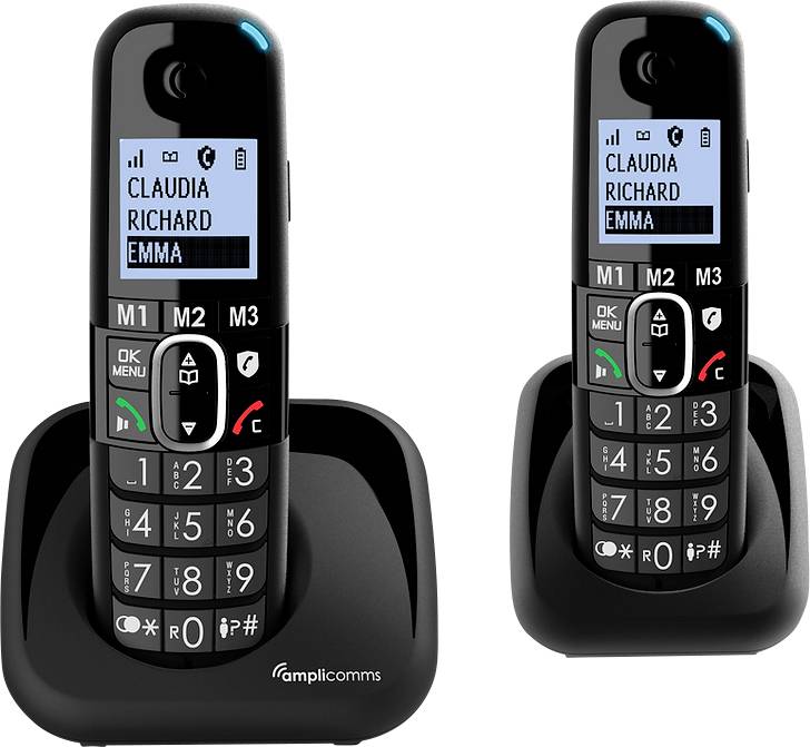 Amplicomms BigTel 1502 DECT-Mobilteil Freisprechen, für Hörgeräte kompatibel, Wahlwiederholung LED-Display Schwarz