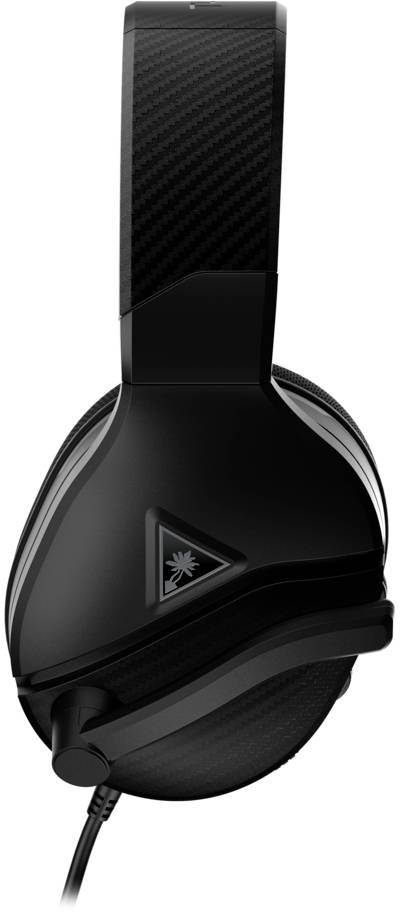 Schwarzer Gaming-Kopfhörer mit Kabel, abgebildet von der Seite. Markierungslogo auf der Ohrmuschel sichtbar. Verwendung im Gaming-Bereich.