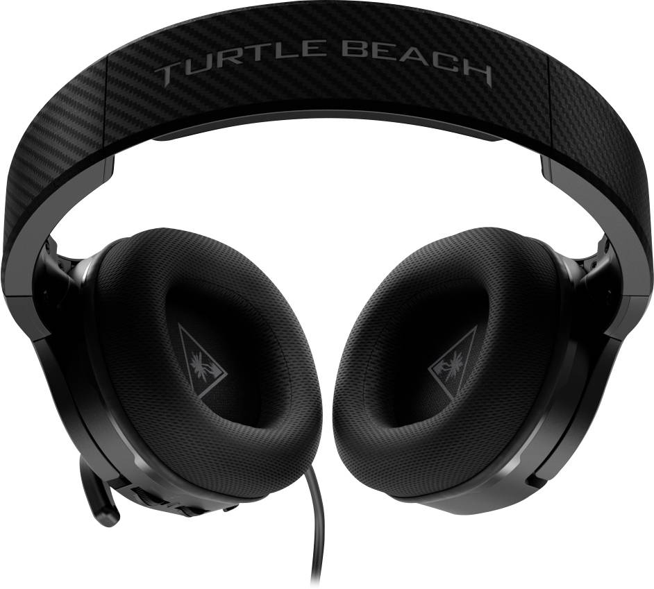 Schwarzer Over-Ear-Kopfhörer mit dem Schriftzug 'Turtle Beach' auf dem Bügel. Kabelgebunden, gepolsterte Ohrmuscheln.