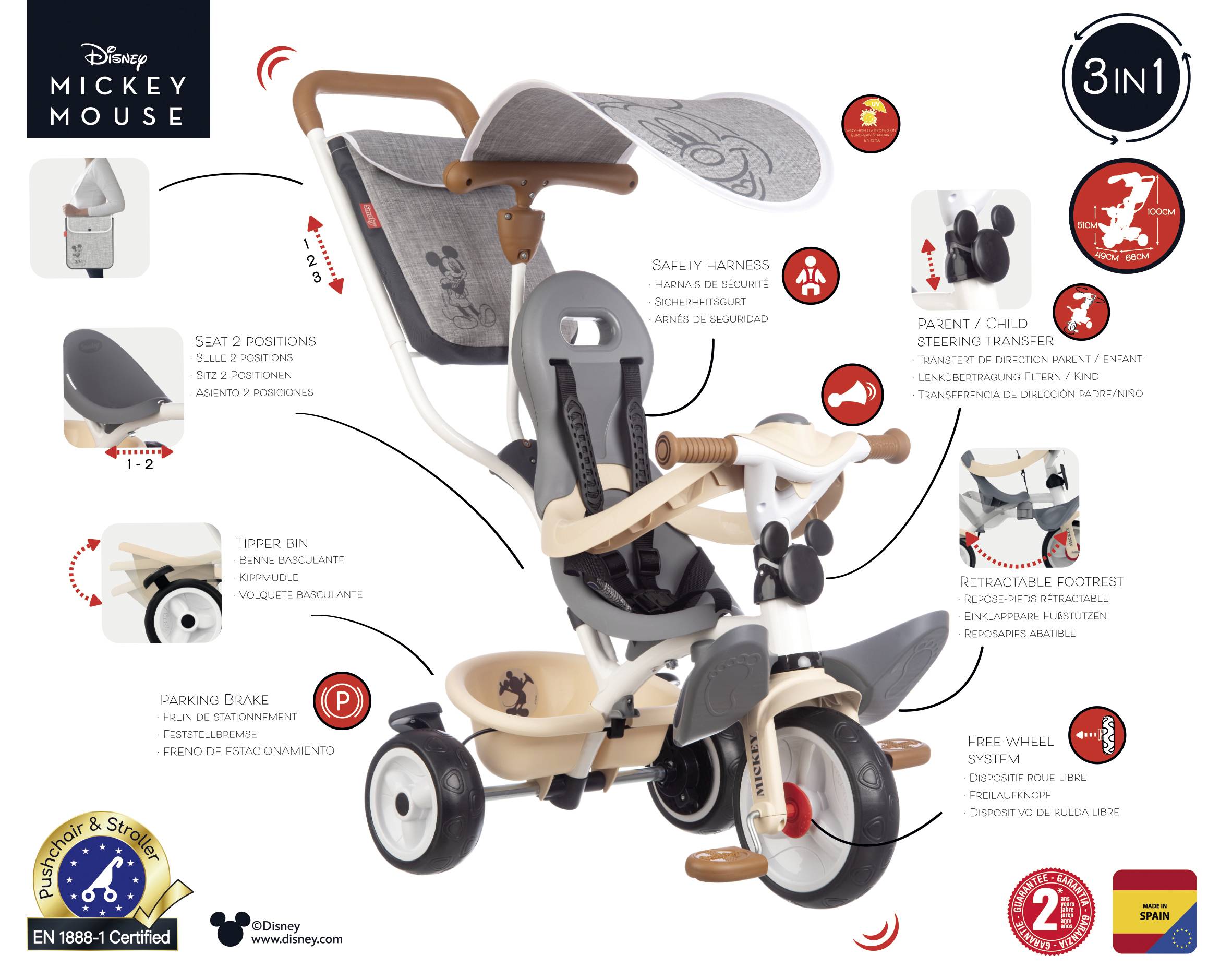 Multifunktionales, mitwachsendes Smoby Dreirad-Buggy Baby Balade Plus